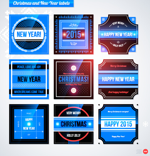 2015 christmas and new year labels blue style vector