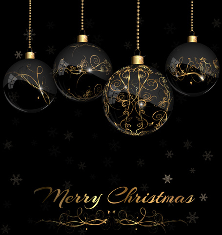 2015 christmas black background with glass baubles vector