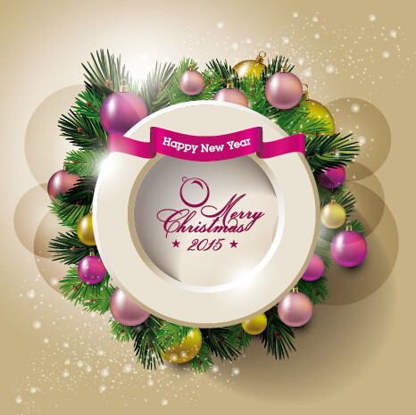 2015 christmas round frame and baubles background