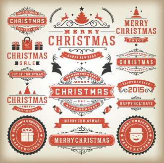 2015 christmas sales labels vintage vector