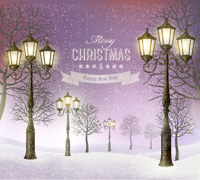 2015 christmas street lamp and snow background