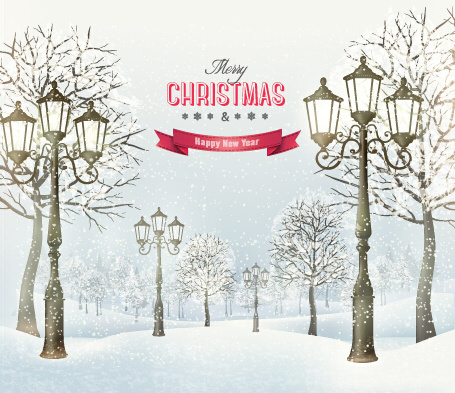 2015 christmas street lamp and snow background
