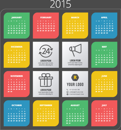 2015 colored calendars modern style vector