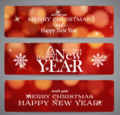 2015 new year and merry christmas red banner Free vector in ...