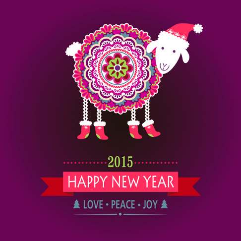 2015 new year card with floral sheep vector
