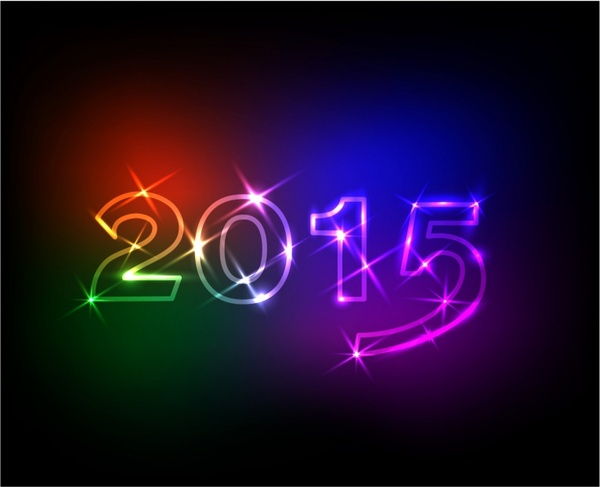 2015 number with colored neon lights effect