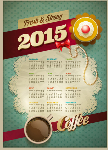 2015 vintage calendar with coffee vector
