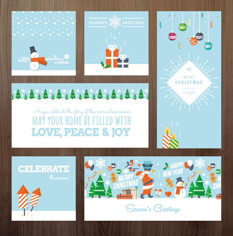 2015 xmas and new year greeting cards kit vector
