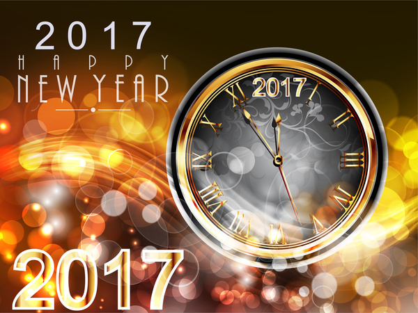 2017 new year card design with classical clock