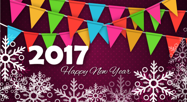 2017 new year template with snowflakes and flags