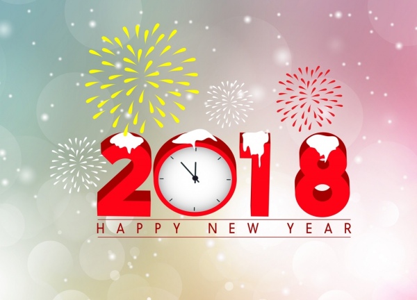 2018 new year banner fireworks numbers bokeh background 