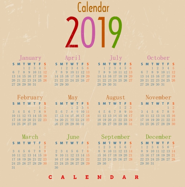 2019 calendar template classical retro design