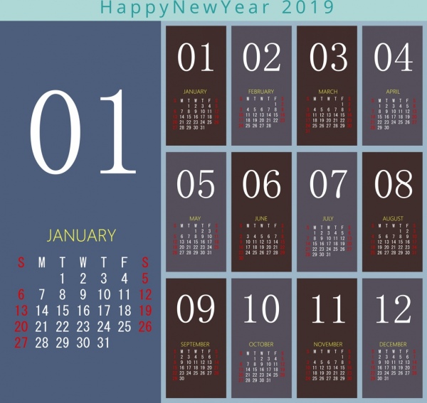 19 Calendar Template Modern Design Vectors In Editable Ai Eps Svg Format For Free Download Id