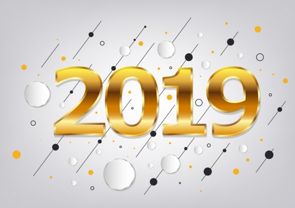 2019 new year background yellow number circles decor