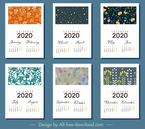 2020 calendar templates classical floral decor 