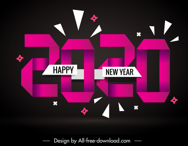 2020 new year banner dark decor origami numbers 