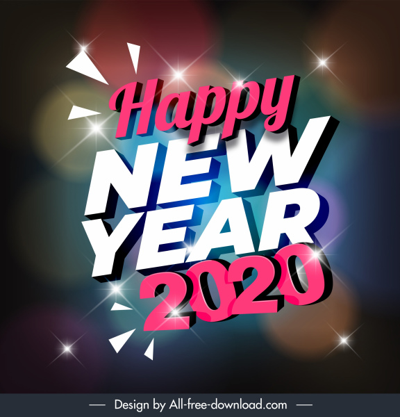 2020 new year banner sparkling lights texts decor 