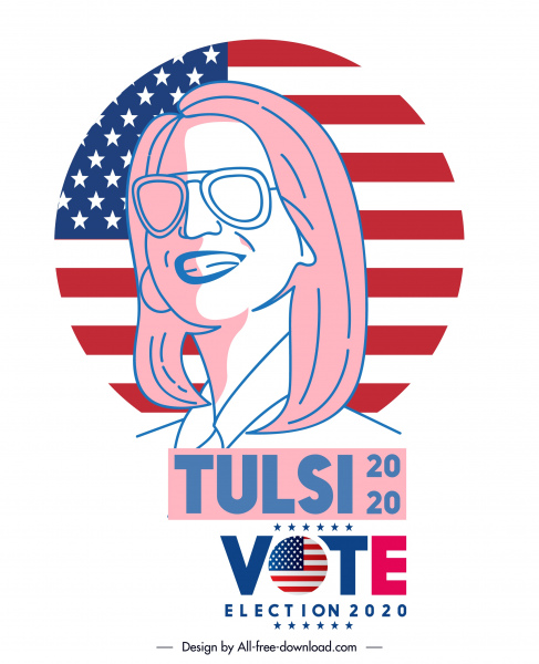 2020 usa election template handdrawn woman portrait flag sketch