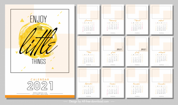 2021 calendar template bright blank texts decor
