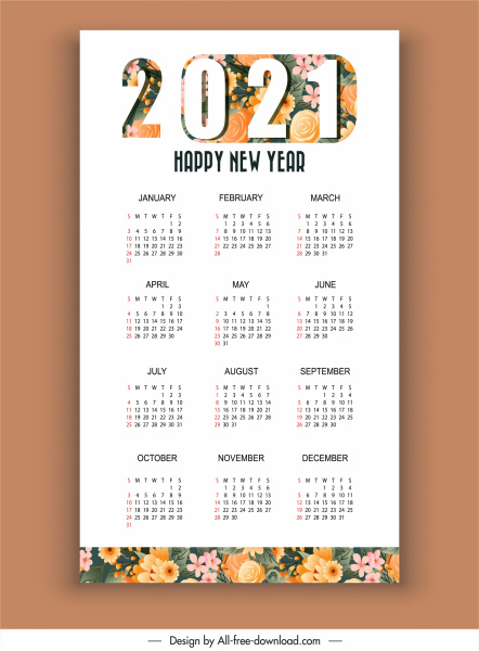 2021 calendar template bright colorful flowers decor
