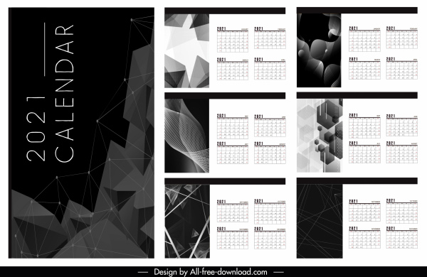 2021 calendar template modern black white abstract