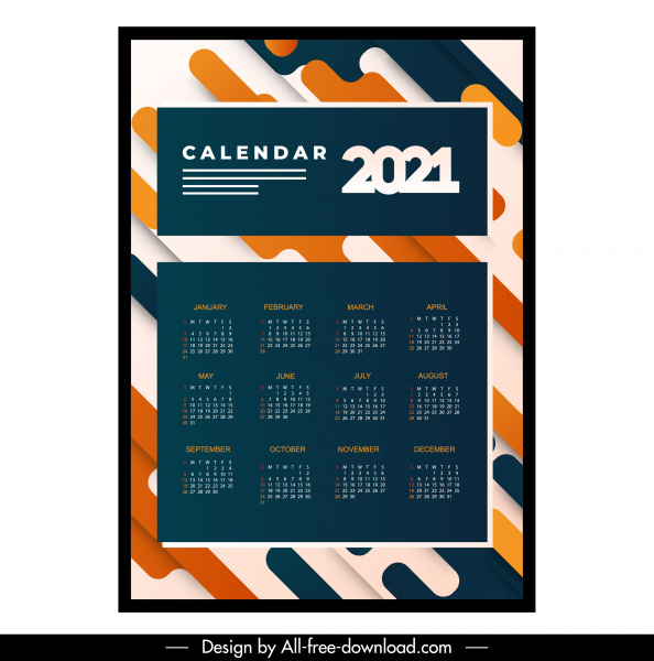 2021 calendar template modern contrast abstract decor