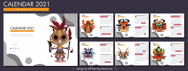 2021 calendar template tribe masks decor