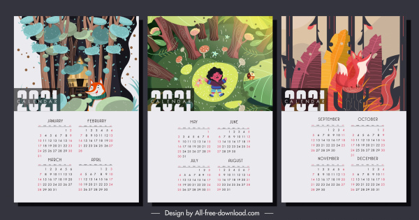 2021 calendar templates natural jungle elements decor