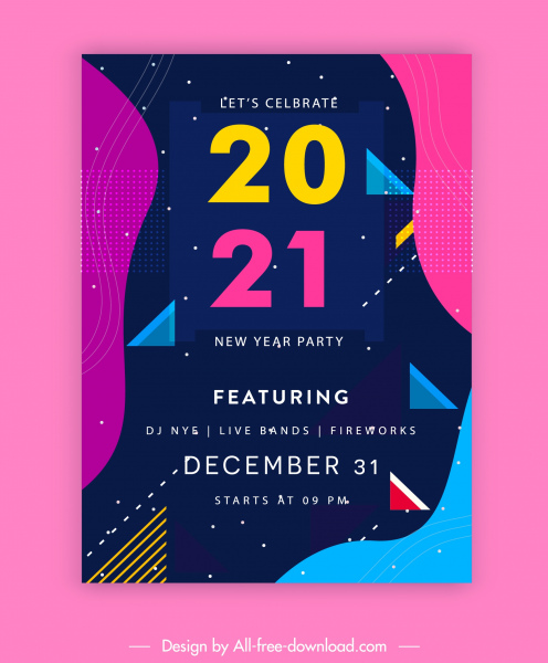 2021 new year party poster colorful geometric decor