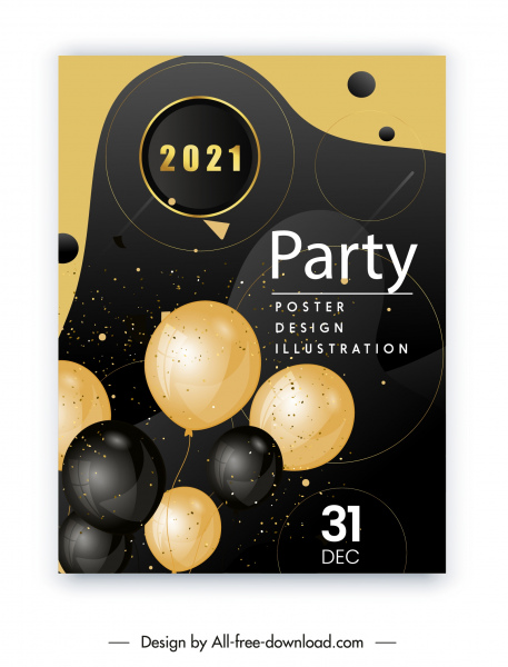 2021 party poster elegant black golden balloons