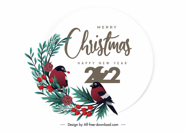 2022 happy new year and merry christmas decor with lovely bird