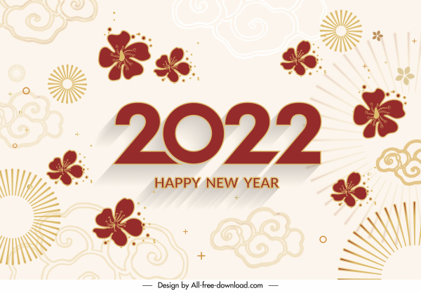 2022 happy new year decor with asian flower