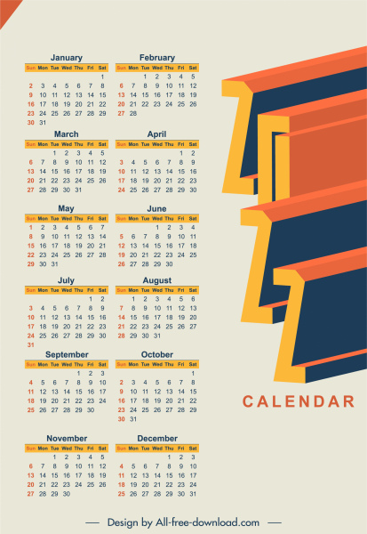 2022 calendar template 3d number plain decor