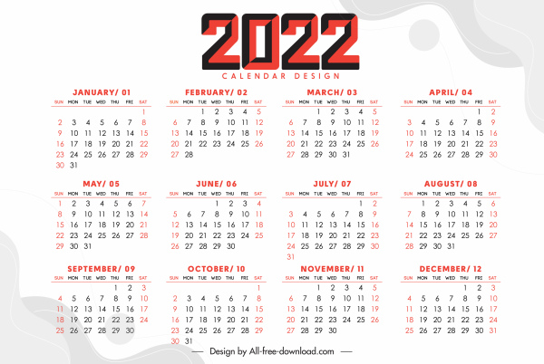 2022 calendar template bright flat plain decor