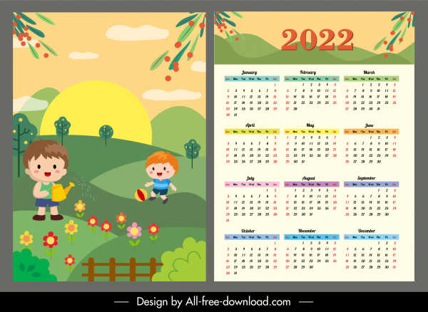 2022 calendar template childhood theme cartoon design