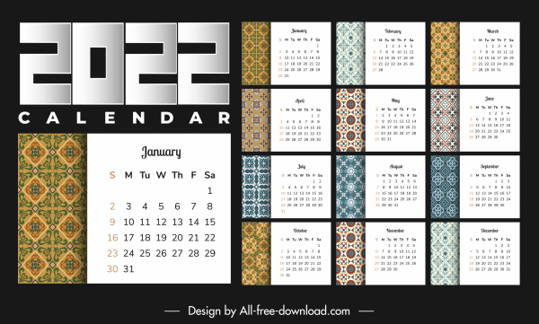 2022 calendar templates elegant classical traditional pattern decor