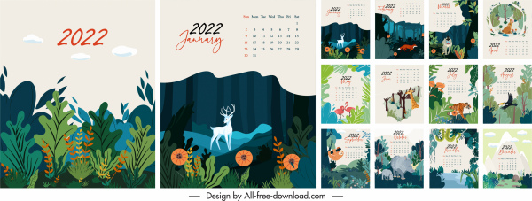 2022 calendar templates nature elements decor