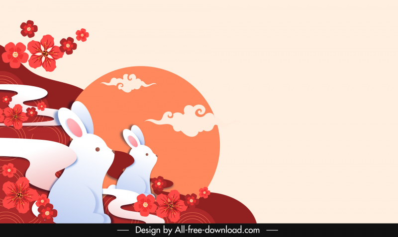 2023 calendar background template cute classic rabbits sun flowers decor