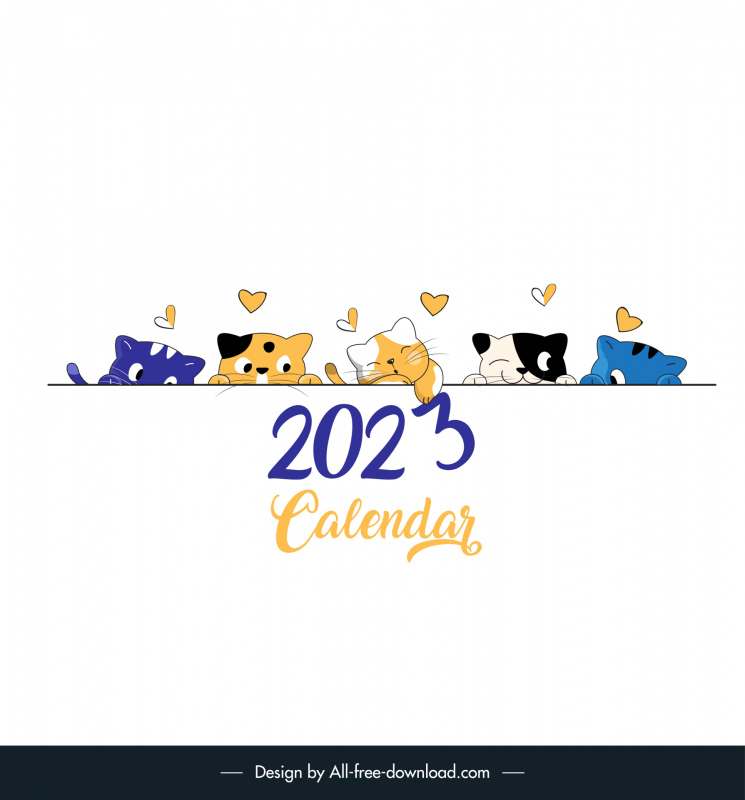 2023 calendar cover template cute cat design dynamic cartoon handdrawn
