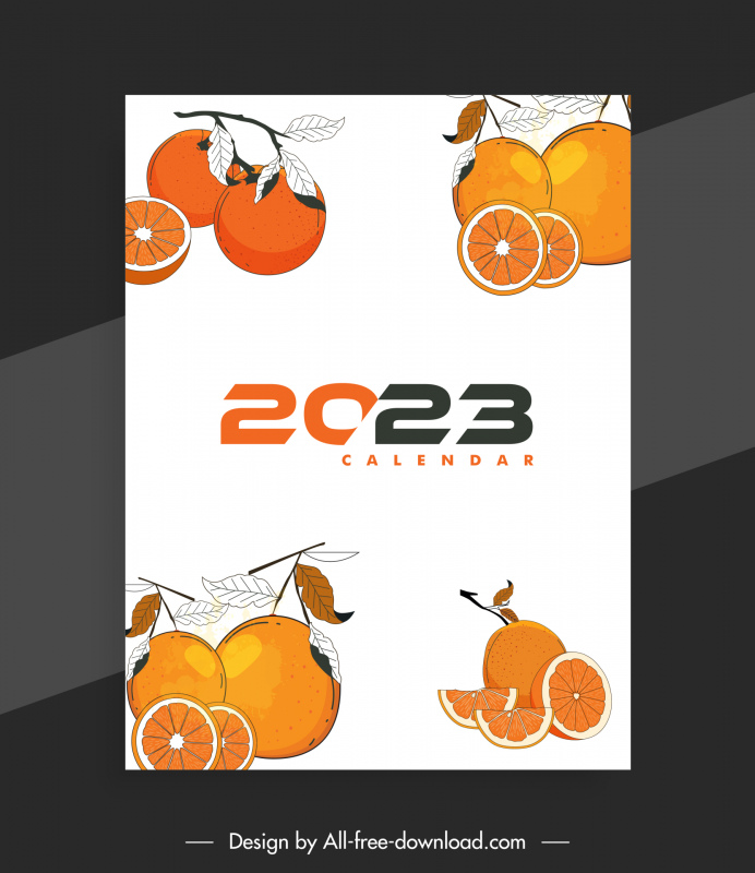 2023 calendar poster template flat handdrawn classic orange fruits decor