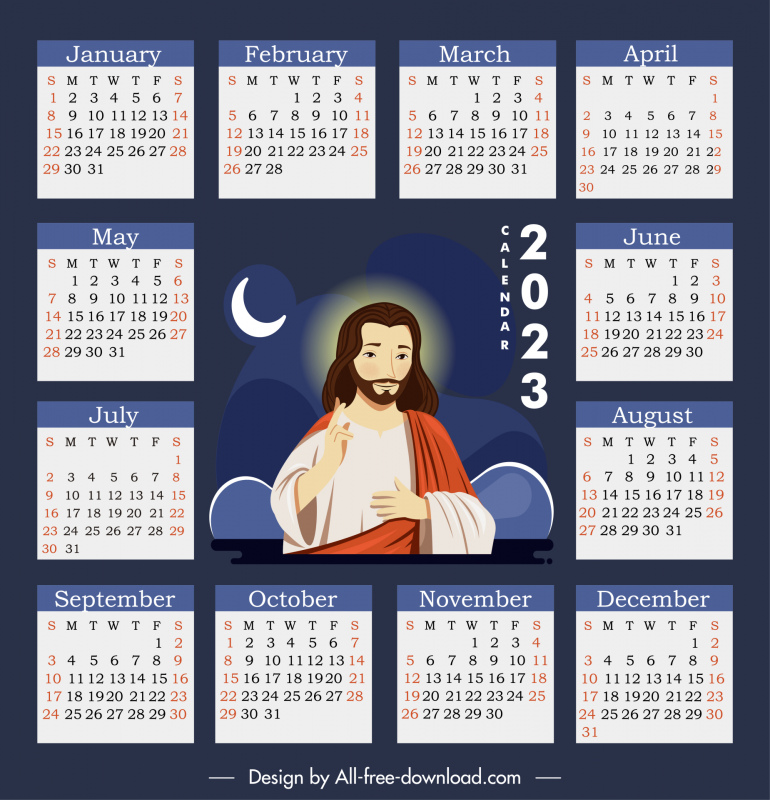 2023 calendar template jesus sketch cartoon design
