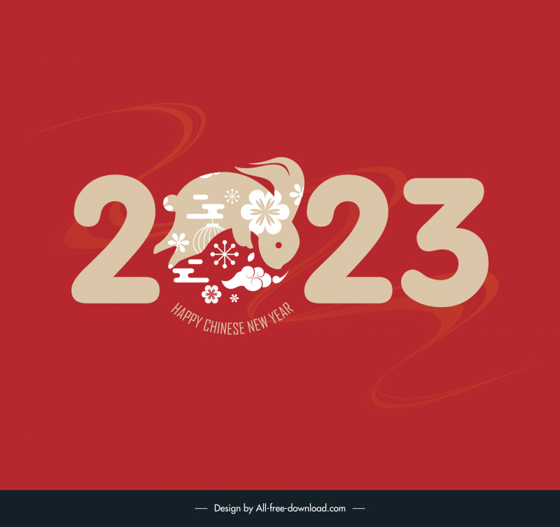 2023 chinese new year calendar cover template flat stylized number rabbit cloud flowers decor
