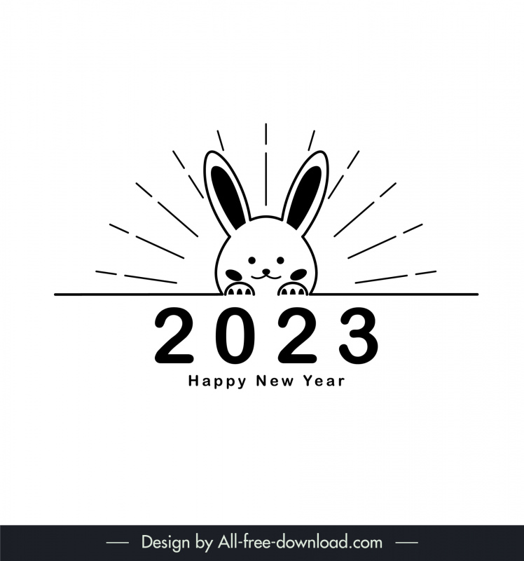 2023 new year calendar cover template black white handddrawn cute bunny sketch