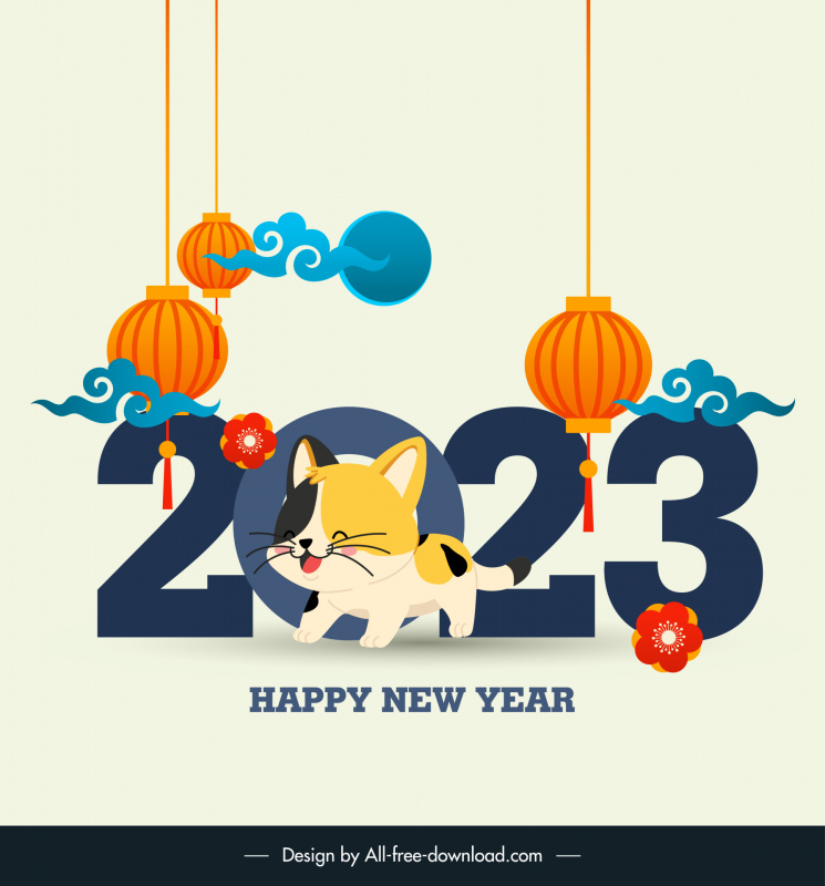 2023-text-happy-new-year-banner-template-cute-kitty-oriental-elements