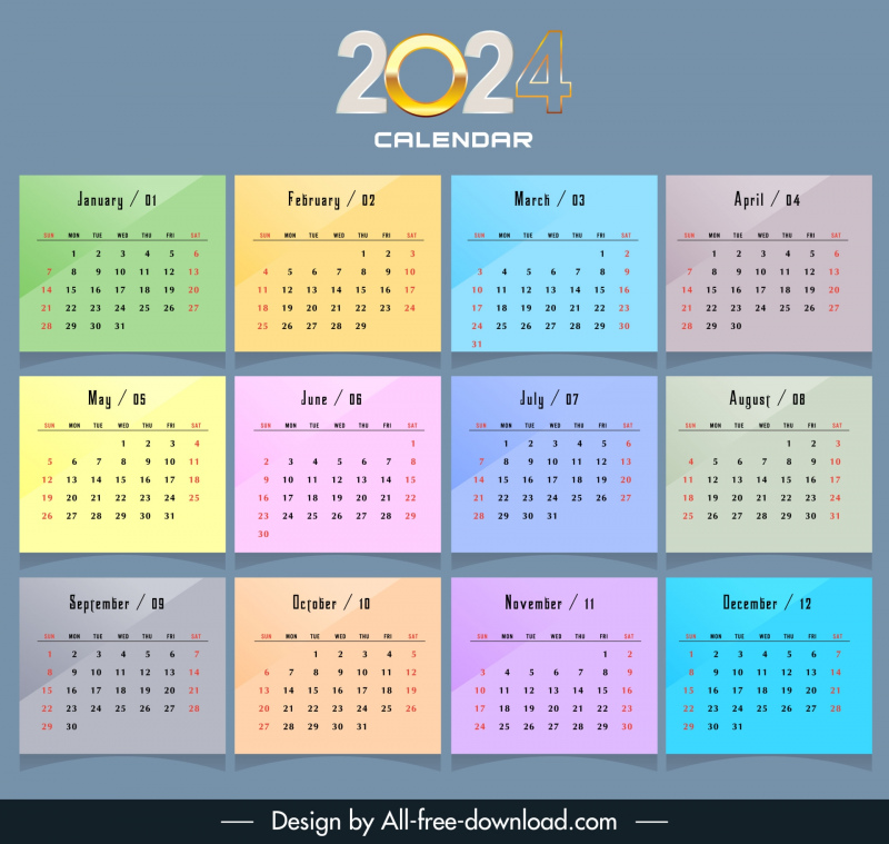 2024 minimal calendar template elegant flat plain