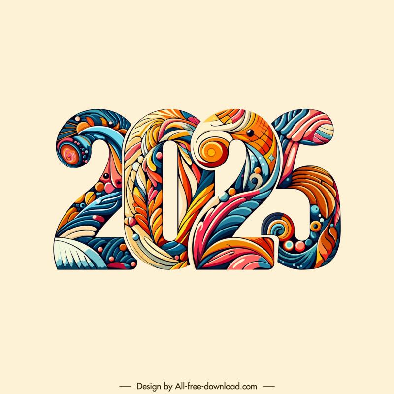2025 carlendar text design elements elegant leaves waves numbers 