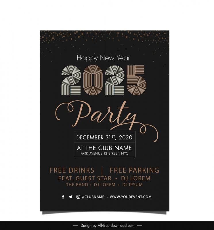 2025 new year party invitaion card template flat dark 