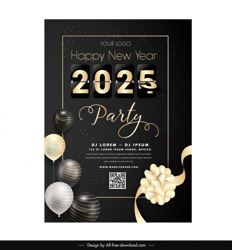 2025 new year party invitaion card template modern 3d dark 