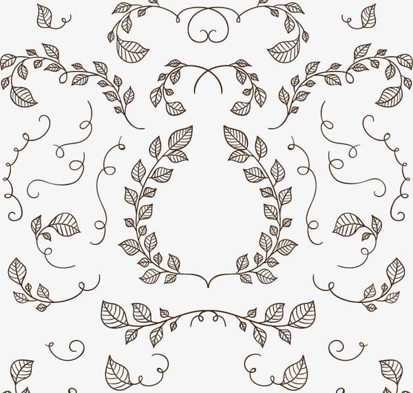 25 hand painted branches and leaves vector