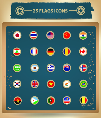 25 kind vintage flags icons vector